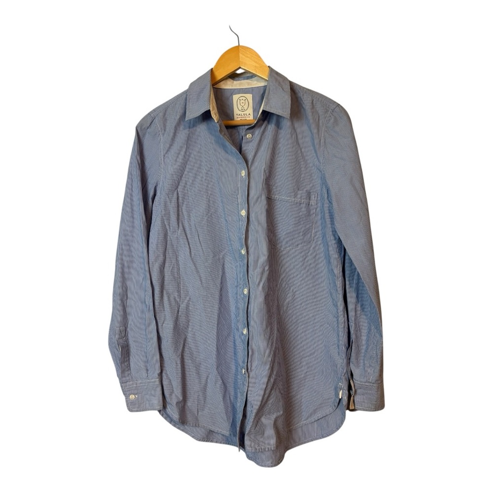Talula Button Down Shirt Boyfriend Fit 100% Cotton striped Blue Women’s Size M
